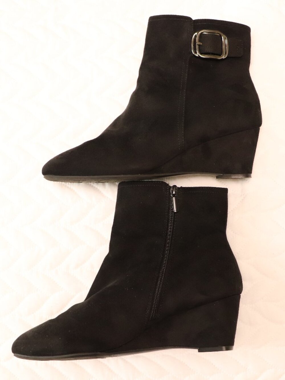 Black, Wedge, Zippered Booties Size 9.5 wide
